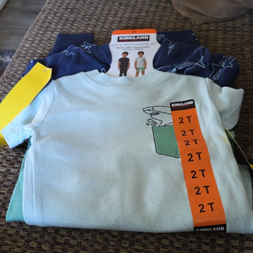 Kirkland Signature Kids Shark Print Tee - Blue and White